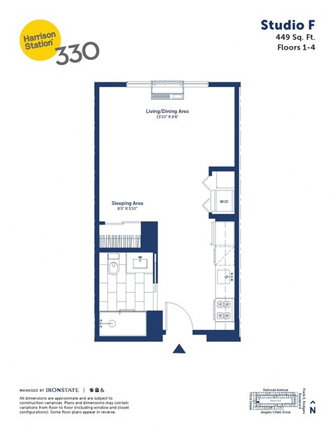 Floor plan for studio, 1 bath, 449 sqft